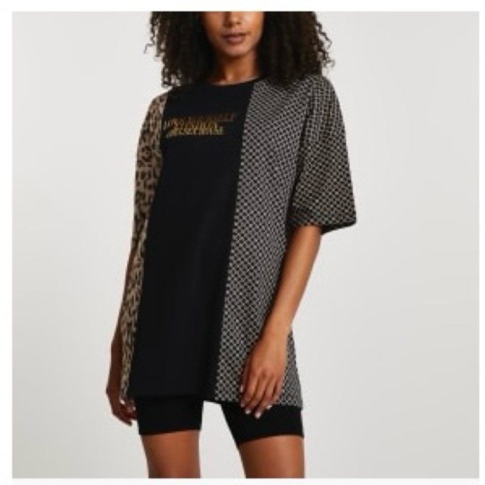 Black leopard print oversized relax fit t-shirt - 6 (US)